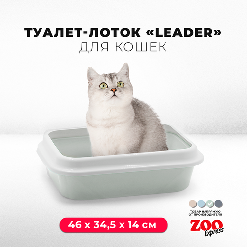 Туалет-лоток для кошек ZOOexpress LEADER с рамкой, 46х34,5х14, светло-зеленый