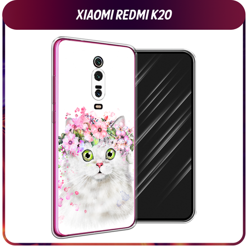 Силиконовый чехол на Xiaomi Redmi K20/K20 Pro/Xiaomi Mi 9T/9T Pro / Сяоми Редми К20 Белая кошка с цветами силиконовый чехол на xiaomi redmi k20 k20 pro xiaomi mi 9t 9t pro сяоми редми к20 радужный кружевной узор прозрачный