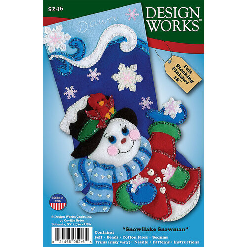 Набор для вышивания сапожка для подарков Снеговик со снежинкой DESIGN WORKS 5246