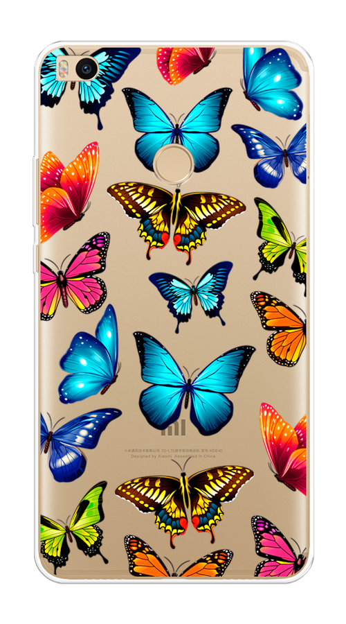 Силиконовый чехол на Xiaomi Mi Max 2 / Сяоми Mi Max 2 "Разные бабочки", прозрачный