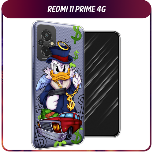 Силиконовый чехол на Xiaomi Redmi 11 Prime 4G / Сяоми Редми Прайм 11 4G Scrooge McDuck with a Gold Chain, прозрачный силиконовый чехол на xiaomi redmi 11 prime сяоми редми 11 прайм белая корона на черном фоне