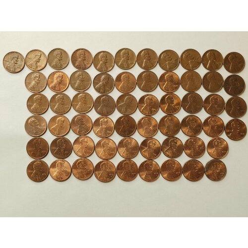 Цент США погодовка 57 монет. С 1959-2018. Из обращения.