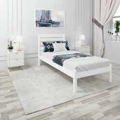 Кровать односпальная Классика из массива сосны с реечным основанием и высокой спинкой, цвет белый, 100х190 см