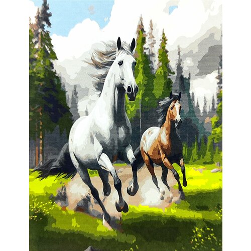 картина по номерам природа горный пейзаж вершина гор Картина по номерам табун Лошадей горный пейзаж, природа, жеребец, конь
