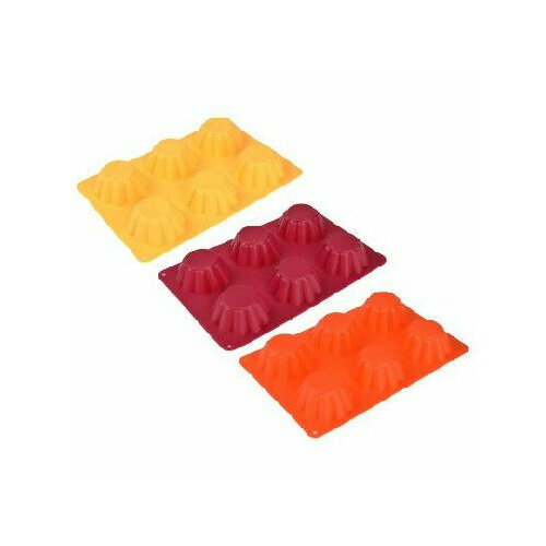 Форма для выпечки (VETTA Форма силиконовая 6 ячеек, для кексов, гофрированная, 25.5x18x3.5см, 3 цвета, HS-027 891-005)