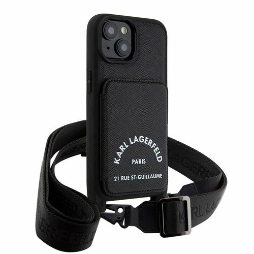 Karl Lagerfeld для iPhone 15 чехол с ремешком с картхолдером Crossbody cardslot PU-кожа Saffiano RSG Hard Black
