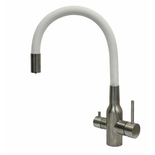 Смеситель NAVAQ однорукий д/кухни с подкл. фильтра, сатин/белый, нерж. сталь, бок. ручка