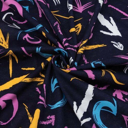 Ткань для шитья хлопок, 1 Метр ткани, Трикотаж Кулирка Карде 142 гр/м2, Отрез - 180х300, № R4401-V3 Стрелки цвет фиолетовый