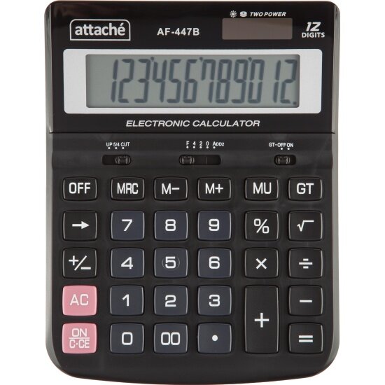 Attache Калькулятор настольный полноразмерный AF-447B,12р, дв. пит, черн