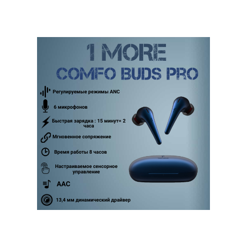 Гарнитура 1MORE ComfoBuds Pro ES901, синий беспроводные наушники 1more comfobuds ess3001t usb type c black