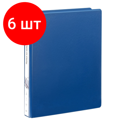 Комплект 6 шт, Папка на 4 кольцах OfficeSpace, панорама, 35мм, ПВХ, синяя