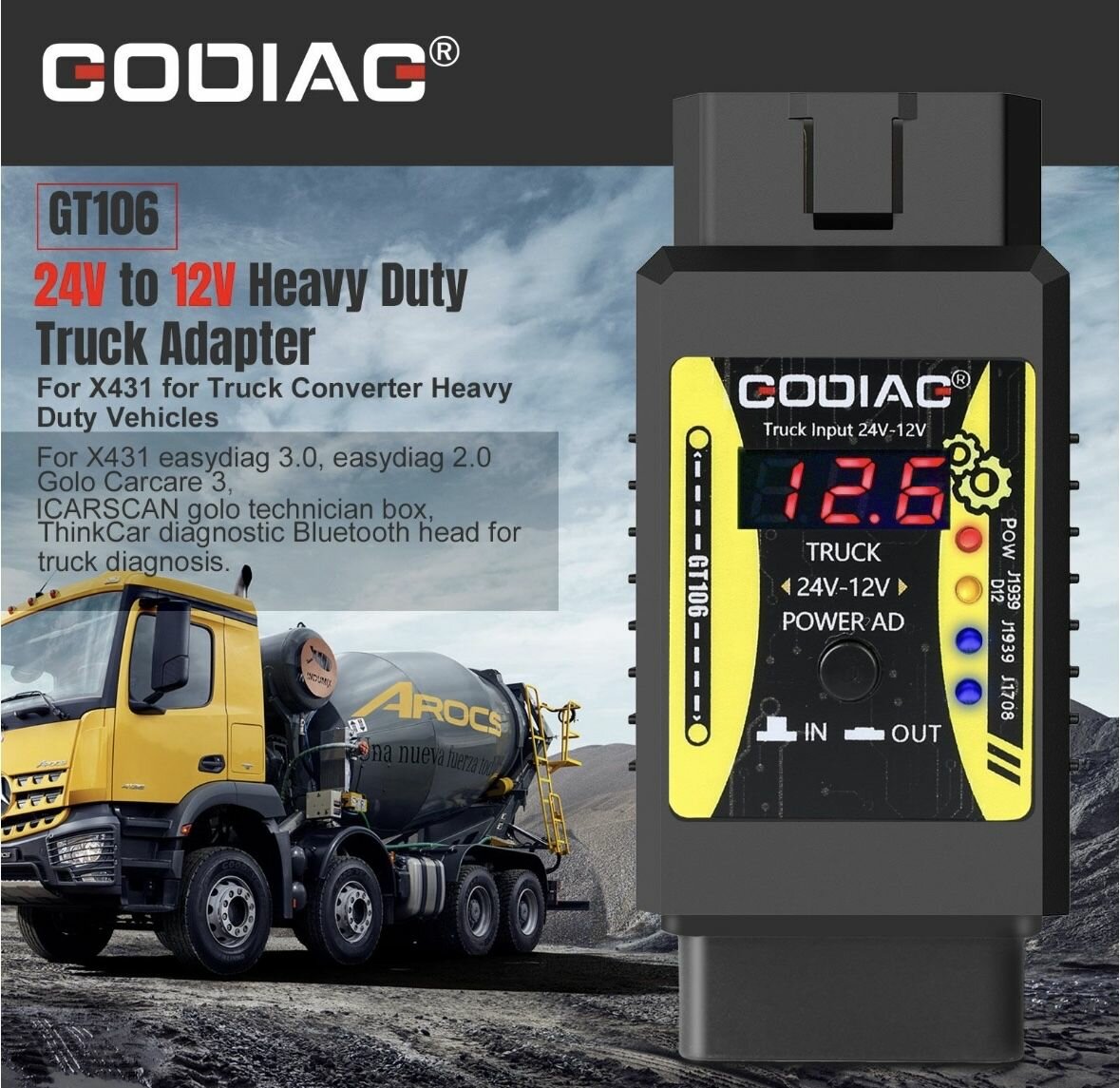 Конвертер преобразователь 24 /12 В для грузовиков obd 2 — фото 1