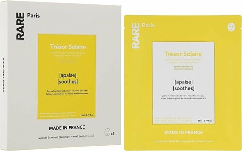 RARE PARIS Успокаивающая и укрепляющая тканевая маска для лица Tresor Solaire (5 шт)