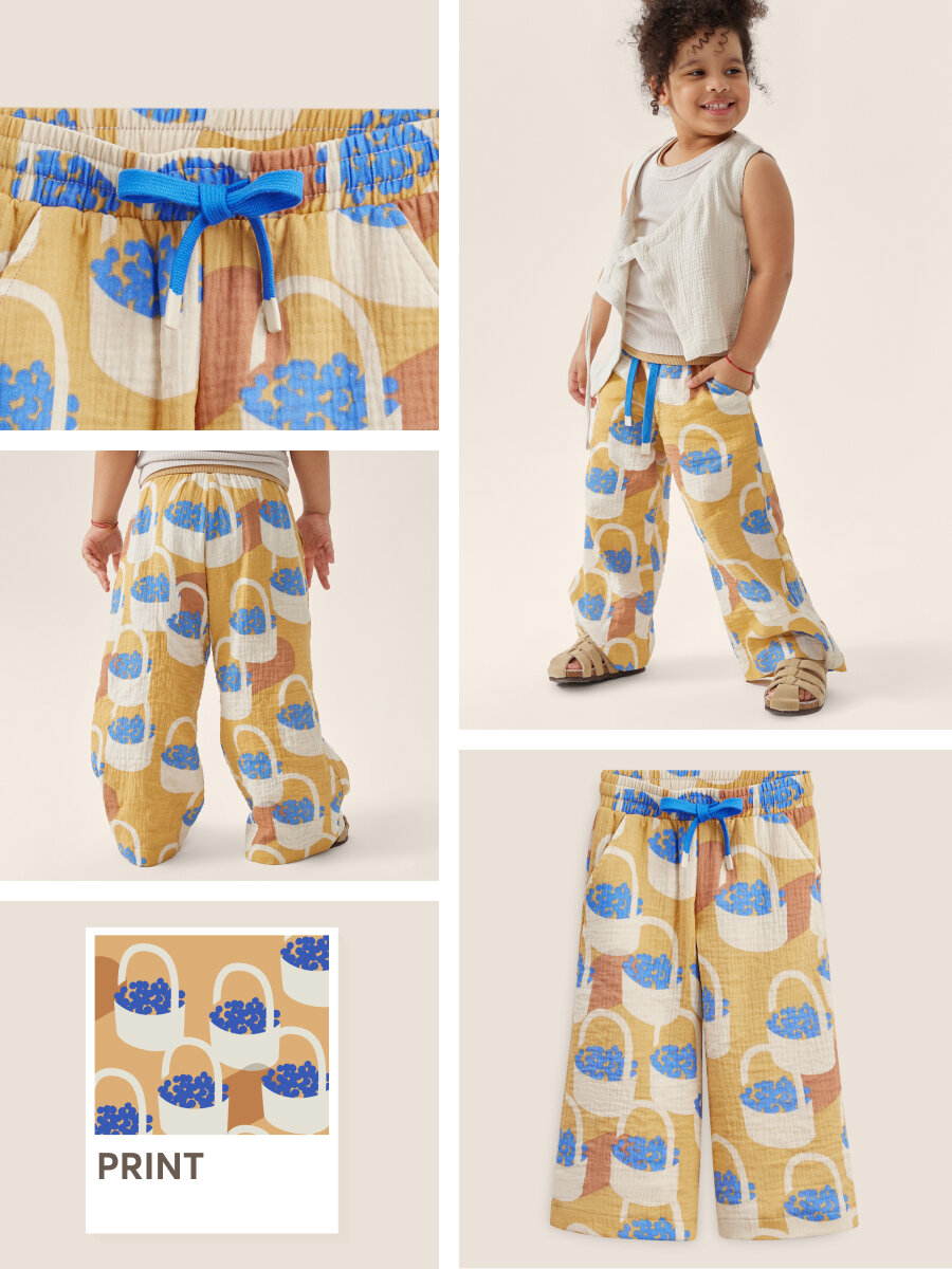 фото 88197, Брюки детские Happy Baby, брюки летние хлопковые на завязках, одежда для девочки и мальчика, бежевые, размер 92-98