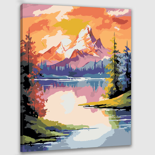 картина по номерам природа пейзаж с лесным ручьем и горами Картина по номерам 50х40 Пейзаж с горами и озером