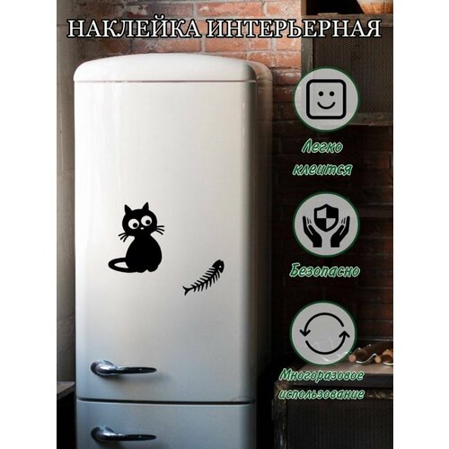Наклейка интерьерная котик с рыбкой 340₽