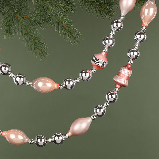 Kaemingk Стеклянные бусы на елку Vintage Christmas: Pink Silver 180 см 062007