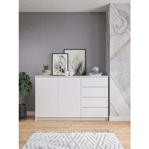 Комод широкий белый без ручек 160x99x40 с дверцами и ящиками