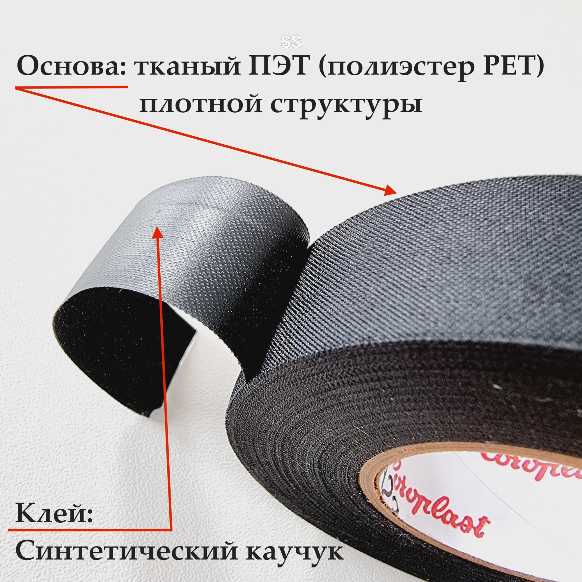 Coroplast 839, 5шт. 25 метров * 19мм * ПЭТ-ткань лавсан, тканевая изолента, для подкапотного пространства — фото 1