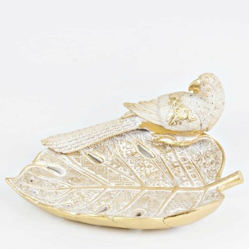 Блюдо декоративное золотистое Лист с попугаем подставка для торта выпечки десертов 6169₽