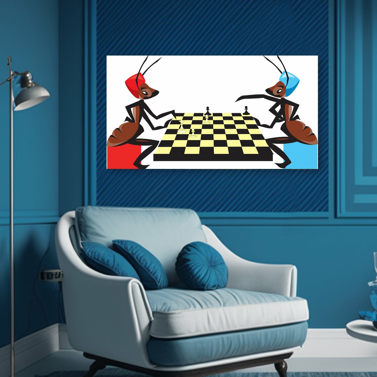 Картина на холсте "Шахматы, игра, играющий" на подрамнике 75х40 см. для интерьера