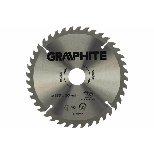 Диск пильный TCT 185 x 30 мм x 40T + 16/20/25.4, YG6A, GRAPHITE, 55H600 graphite сверло по бетону с твердосплавными напайками 12x250 мм graphite 57h336