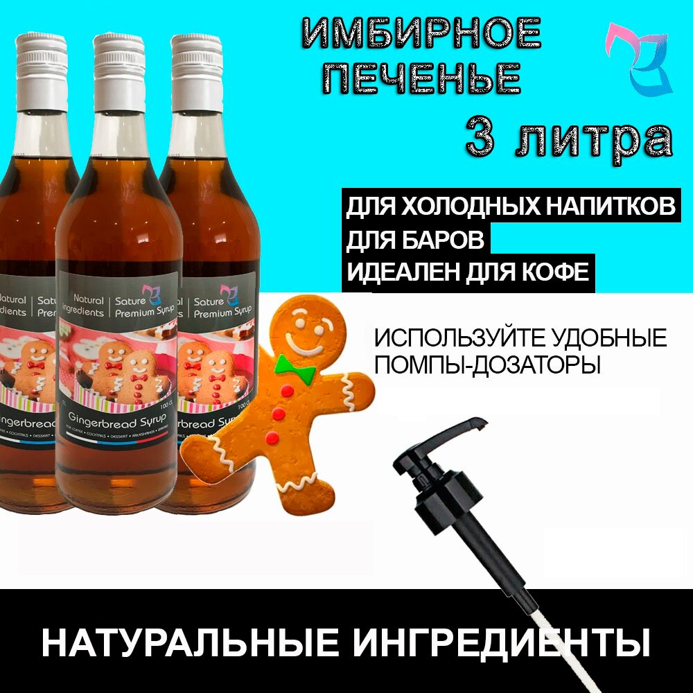 фото Sature Premium Syrup/ Сироп для кофе и коктейлей Имбирное печенье 1 литр