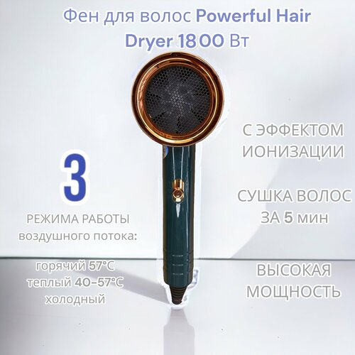 Фен для волос Powerful Hair Dryer 1800 Вт с ионизацией 2 скорости 3 режима 115000₽
