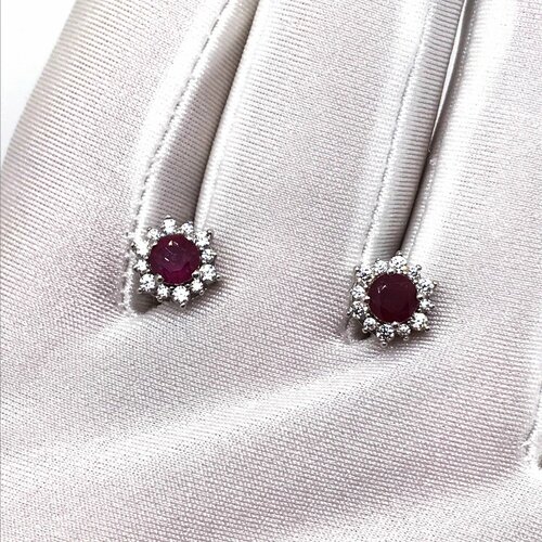 Серьги пусеты серебро, 925 проба, циркон, рубин, белый