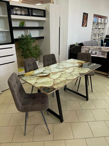 Изображение товара Стол кухонный Орфей 15 раздвижной обеденный 120/157*80 высота 78 см лдсп вотан Фотопечать Золото ножки лофт металл