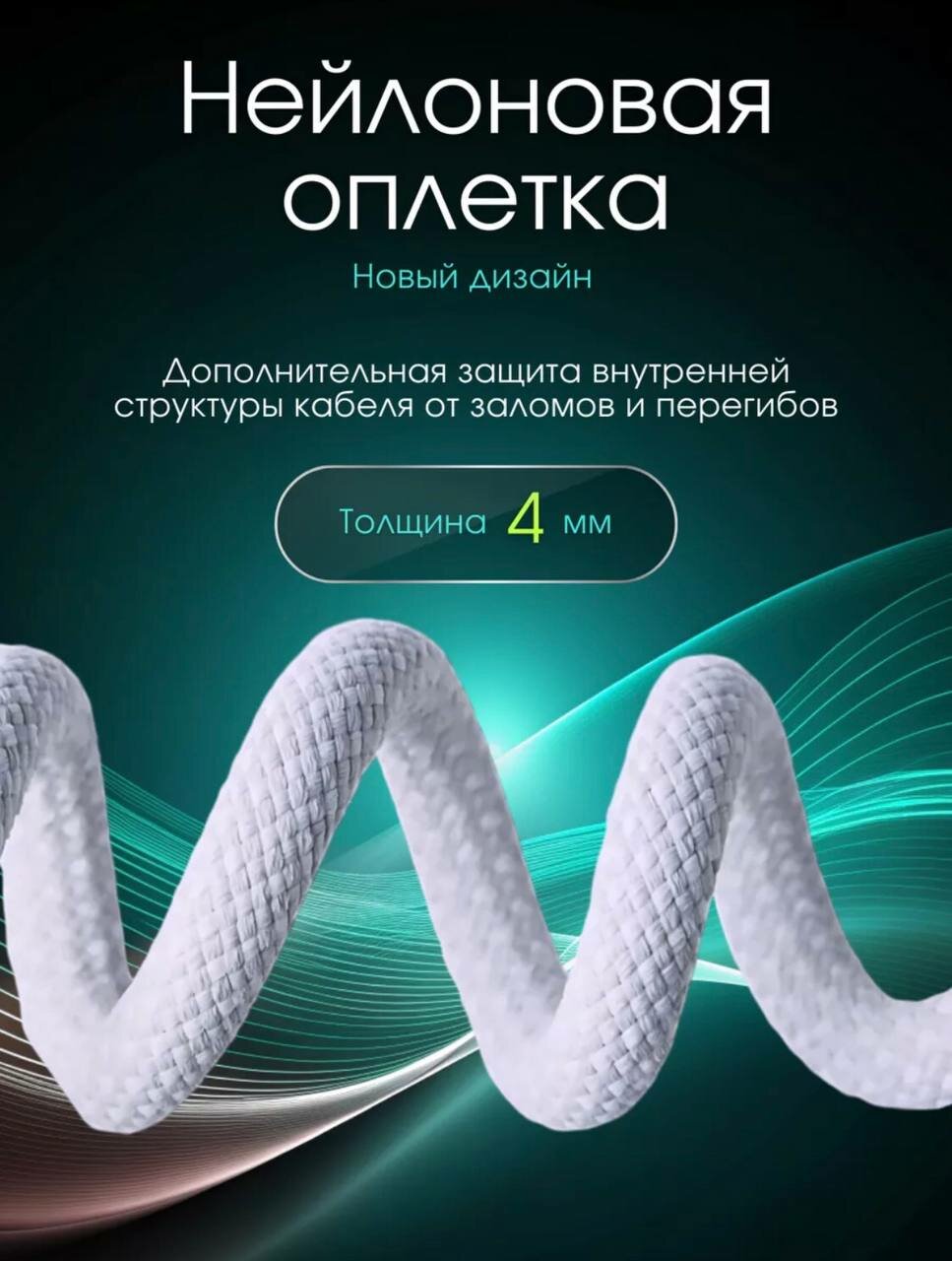Плетеный кабель Type-C для iPhone 15, iPhone 16/ Pro Max, Pro, Plus/ 1 метр/белый — фото 1