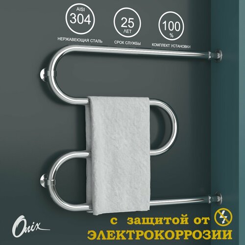 фото Полотенцесушитель водяной onix, модель hit direct chrome right 600x700, м-образный, хром, с защитой от электрокоррозии