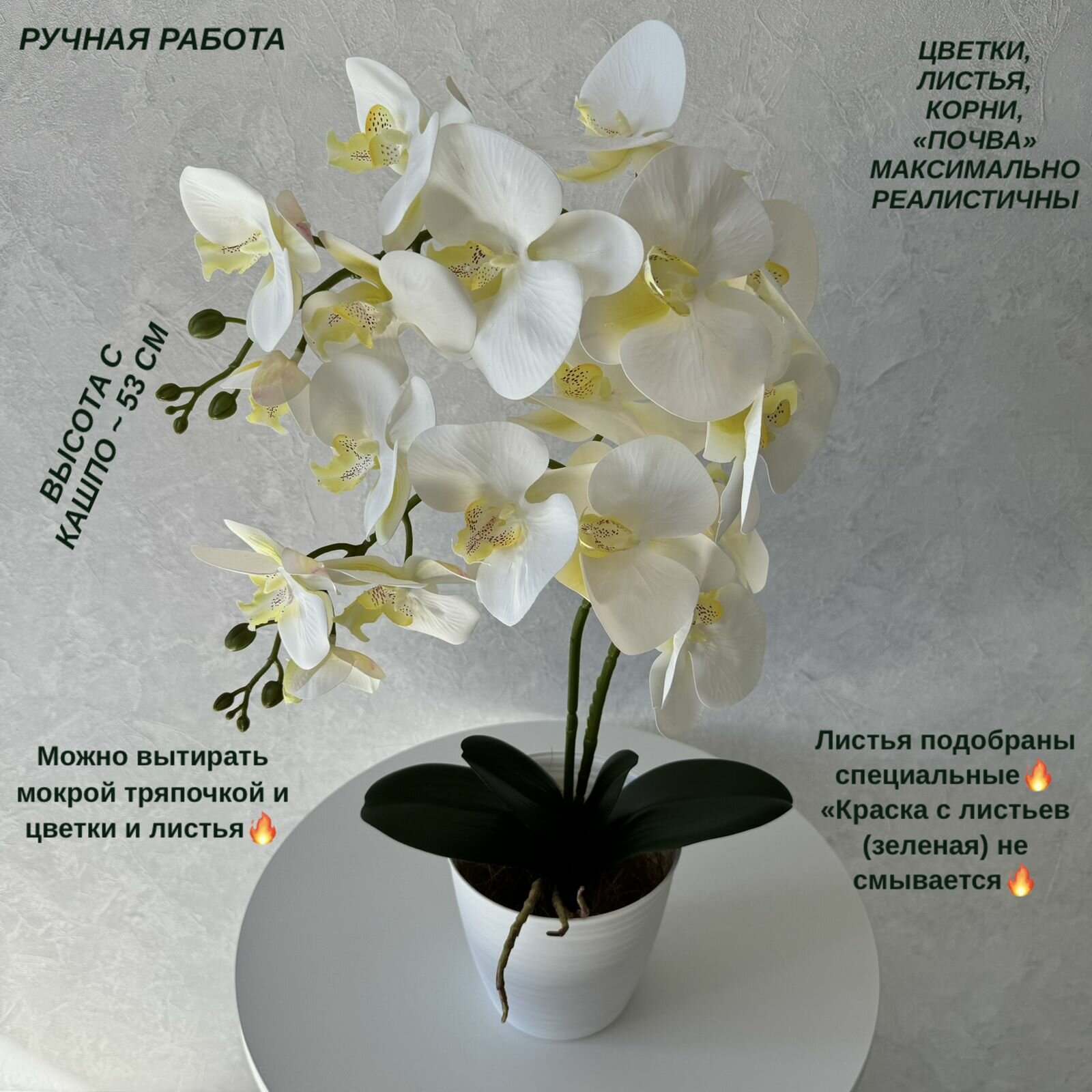 Пышная латексная белая орхидея в горшке, высота 53-54 см