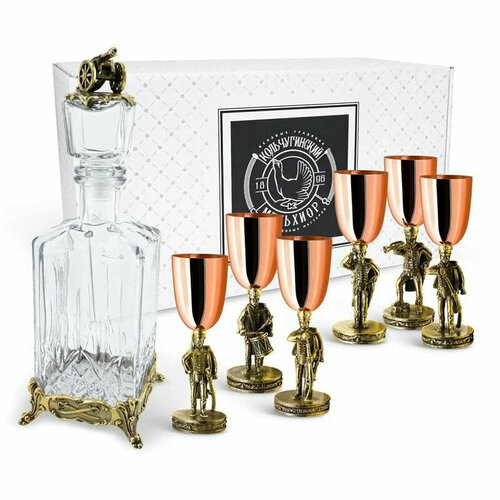 Кольчугинский мельхиор Набор из 6 рюмок и штоф Аты-Баты медь-латунь с чернением КМ17540706 29354₽