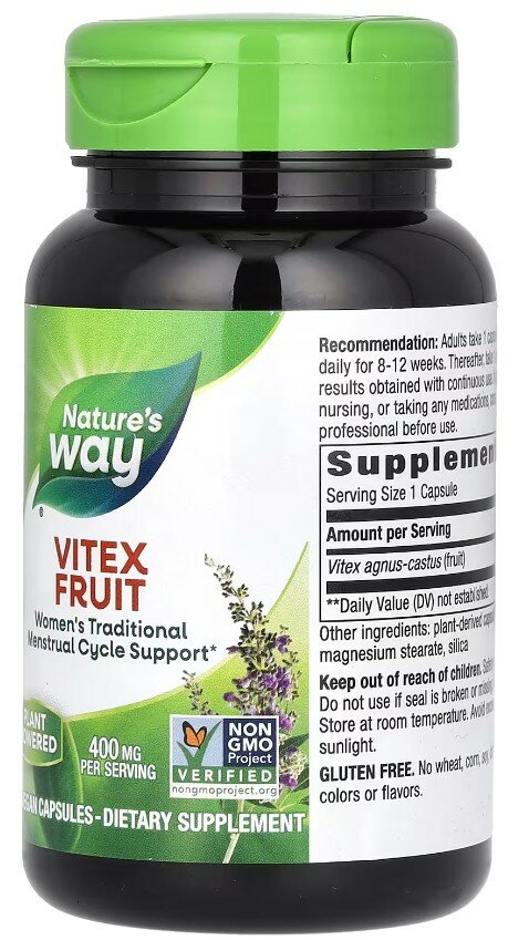 Картинки Nature's Way, Vitex Fruit, 400 mg, 100 капсул, средство для поддержания женского здоровья