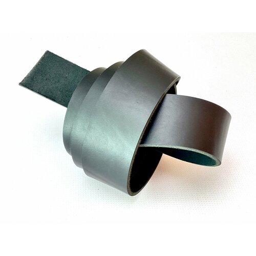 Ременная заготовка 39 мм из толстой бычьей кожи чепрак, цвет черный полуматовый, длина 130 см