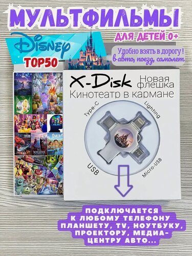 Изображение товара Мультфильмы Дисней сборник 2024. Флешка с мультиками.