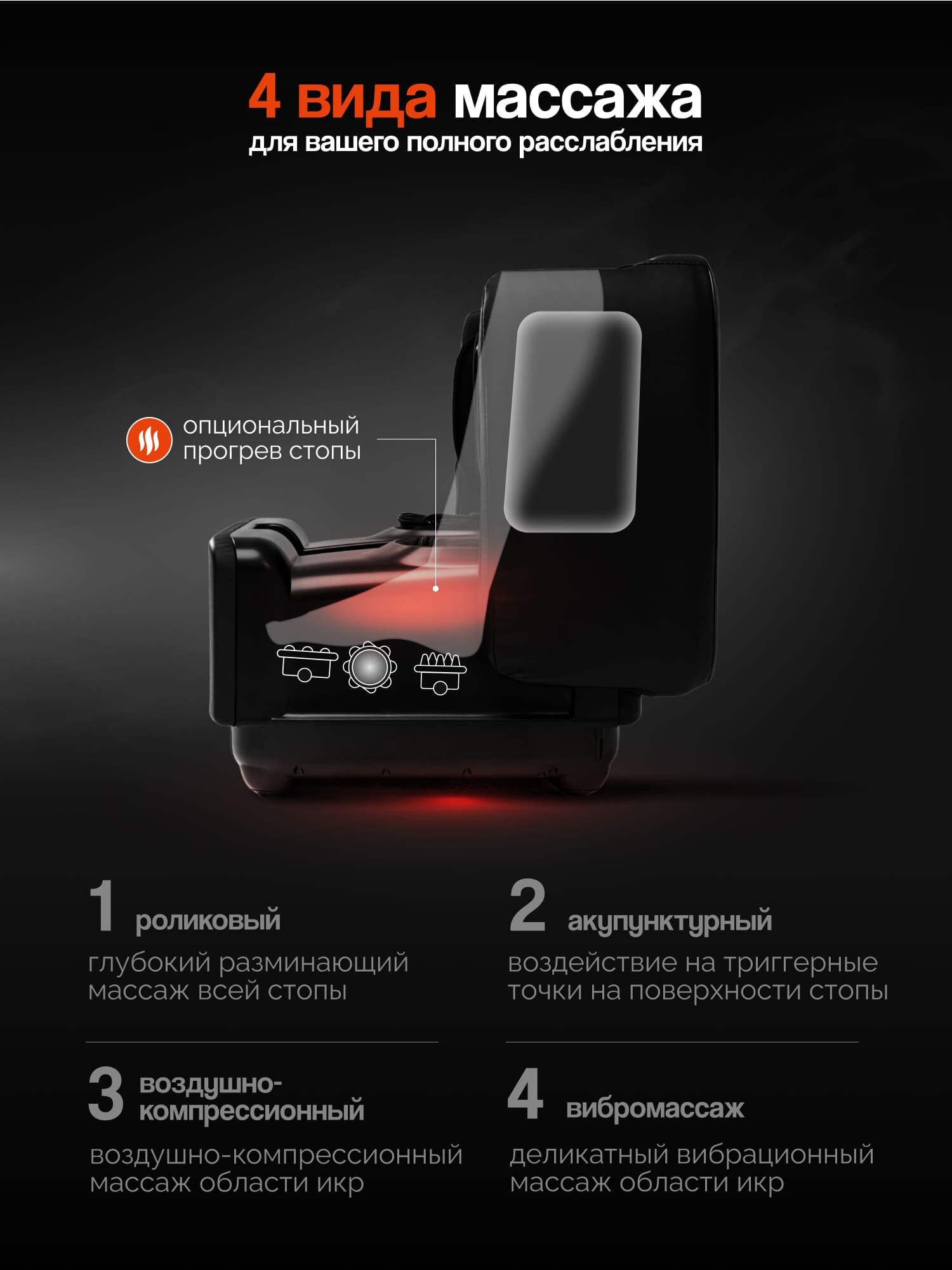 Массажер для ног электрический GESS PUF (черный), роликовый, воздушно-компрессионный, 3 в 1, массажер для стоп и икр в виде пуфика — фото 1
