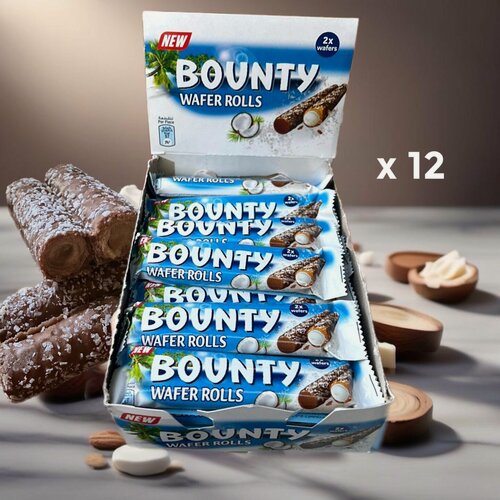 Изображение товара Шоколадные вафельные трубочки Bounty Wafer Rolls, 22,5г х 12шт (Египет)