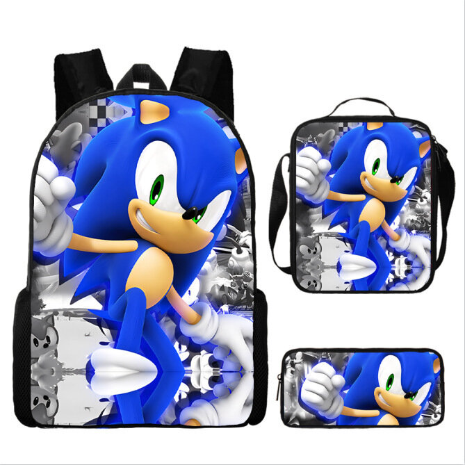 Трансграничный новый продукт Sonic, сумка для начальной школы, комплект из трех предметов, рюкзак с героями мультфильмов, рюкзак, пенал