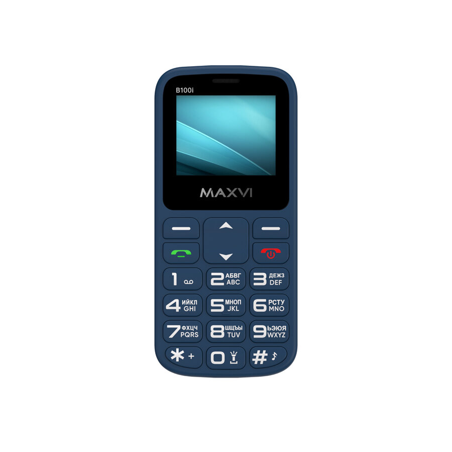 Кнопочный телефон Maxvi B100 Blue, кнопочный, две SIM-карты, Bluetooth, фонарик — фото 1