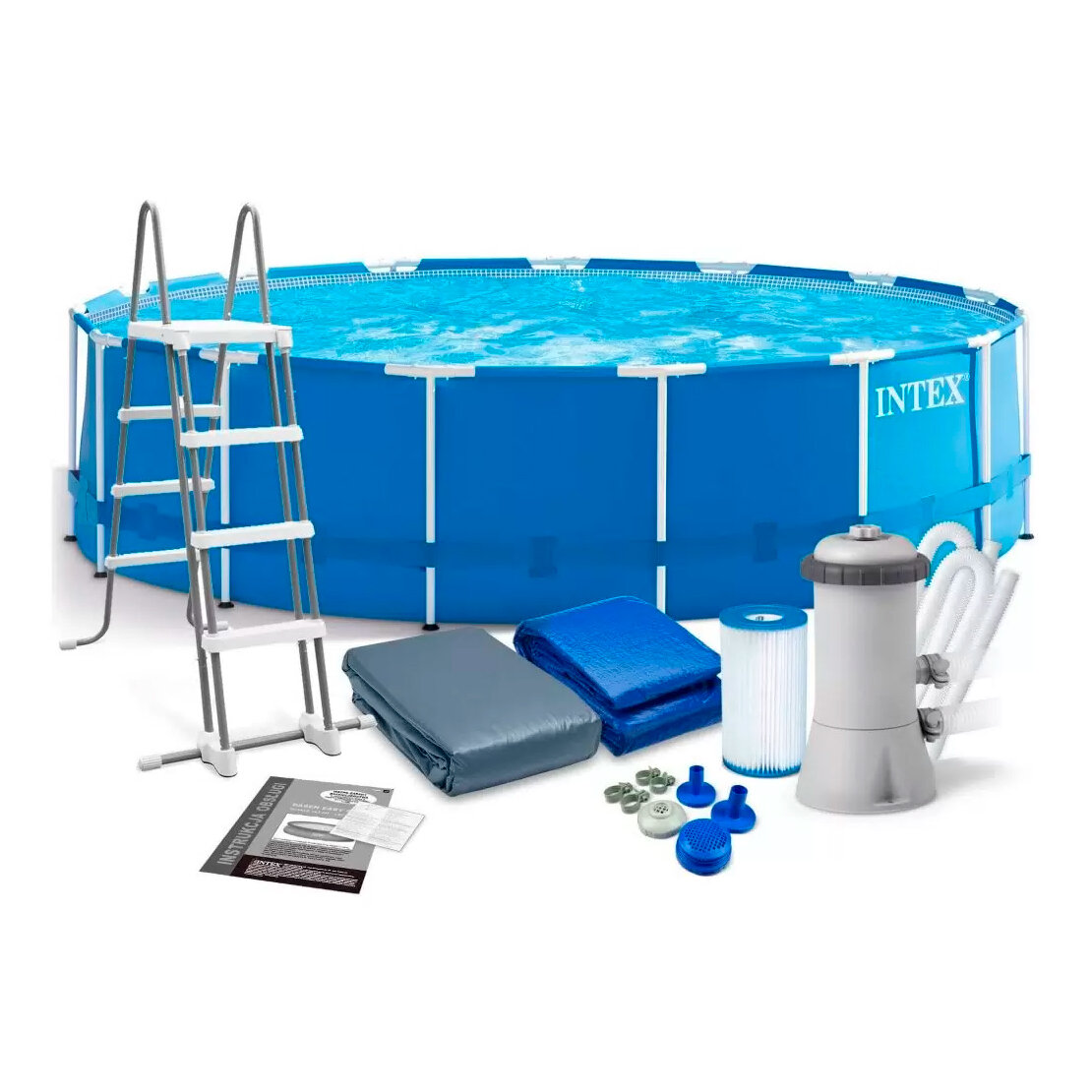 Каркасный бассейн Intex 28242 457х122 см 16805 л фильтр-насос лестница тент подстилка синий