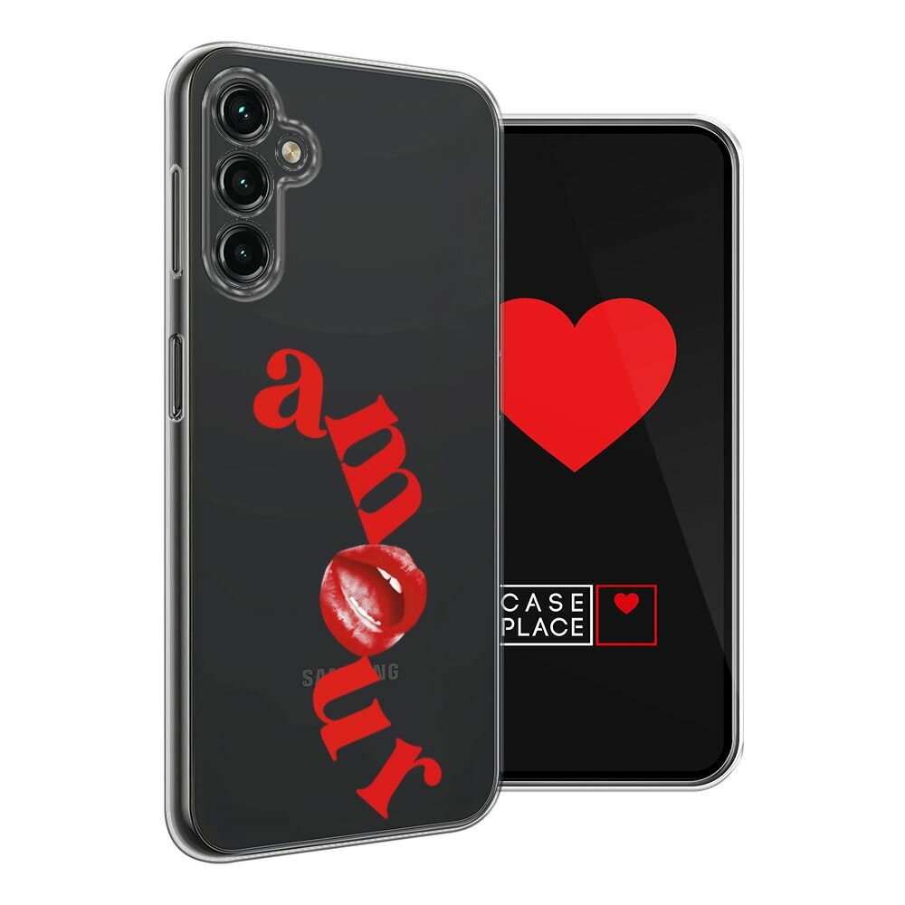 Чехол на Samsung Galaxy A14 4G / Галакси A14 4G с принтом "Amour lips - 14 февраля", прозрачный — фото 1