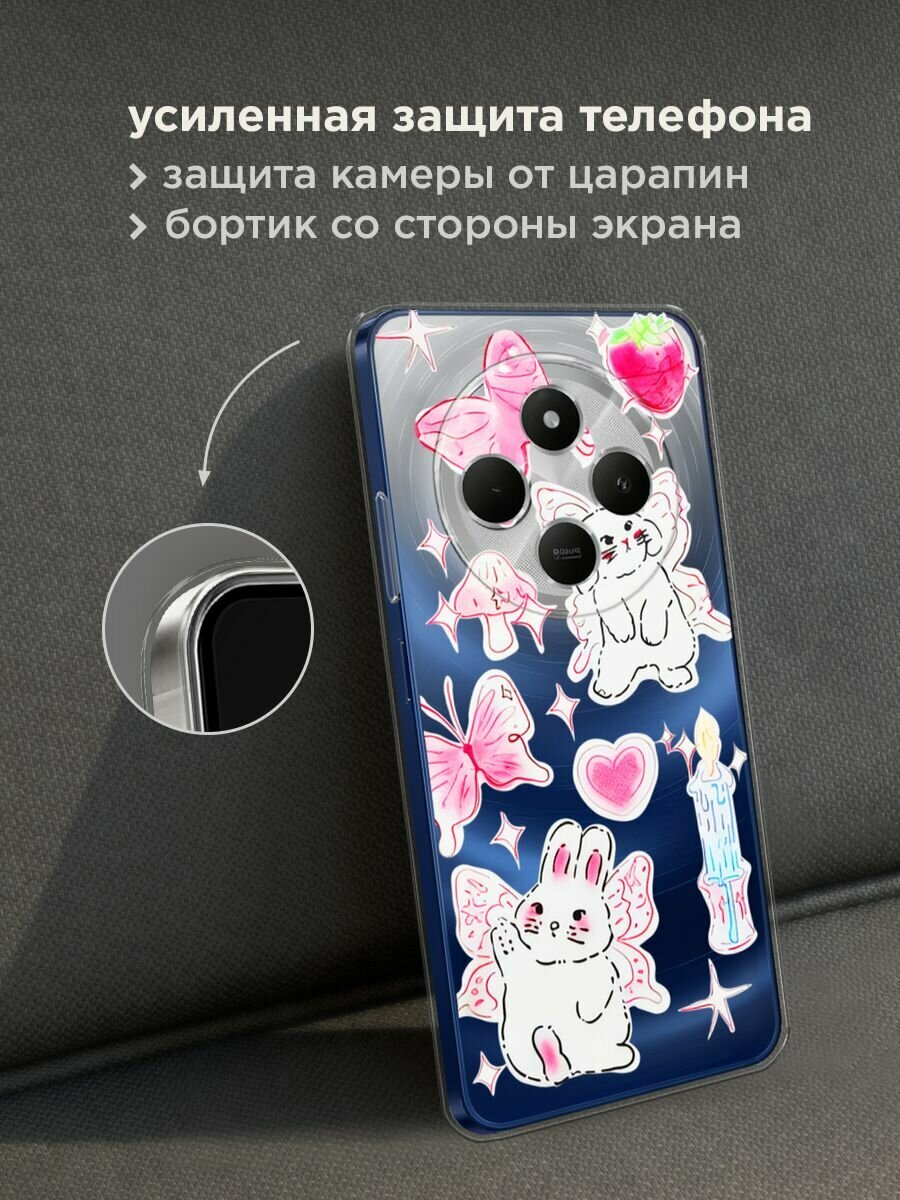 Чехол на Xiaomi Redmi 14C/Poco C75 4G/Redmi A4 5G/Poco M7 5G / Сяоми Редми 14C с принтом "Феи-кролики", прозрачный — фото 1