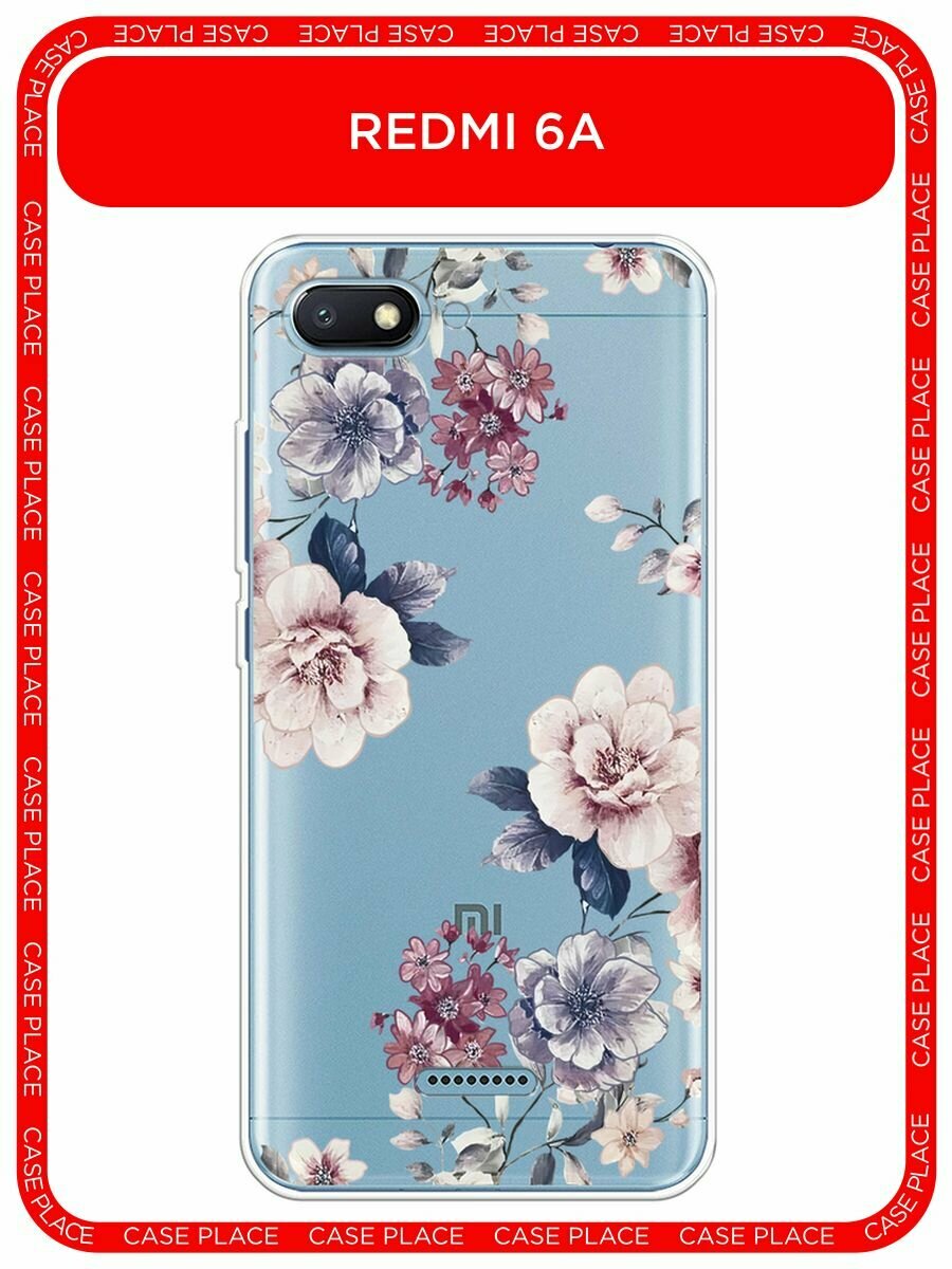 Чехол на Xiaomi Redmi 6A / Сяоми Редми 6А с принтом "Нежные винтажные цветы", прозрачный