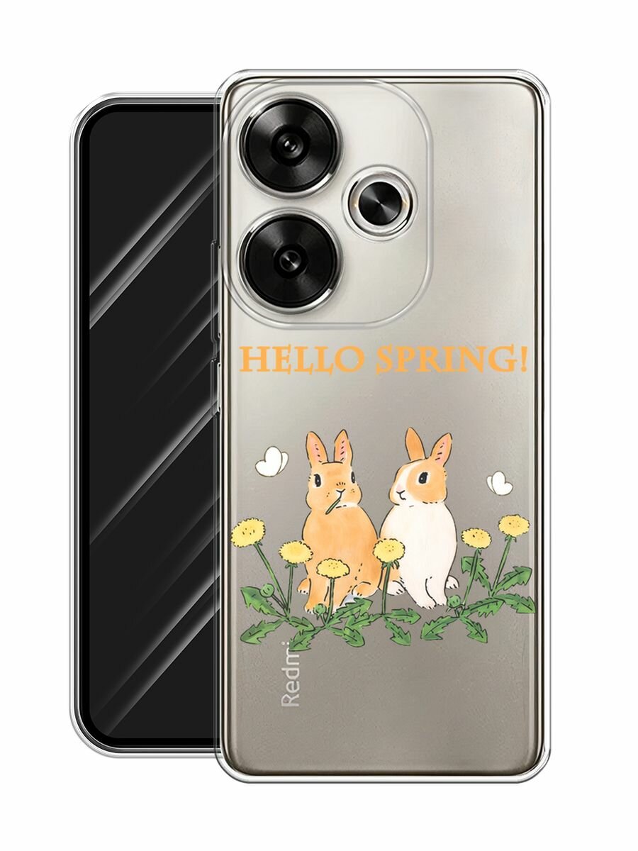 Чехол на Xiaomi Redmi Turbo 3/Poco F6 / Редми Турбо 3/Поко F6 с принтом "Весенние кролики", прозрачный — фото 1
