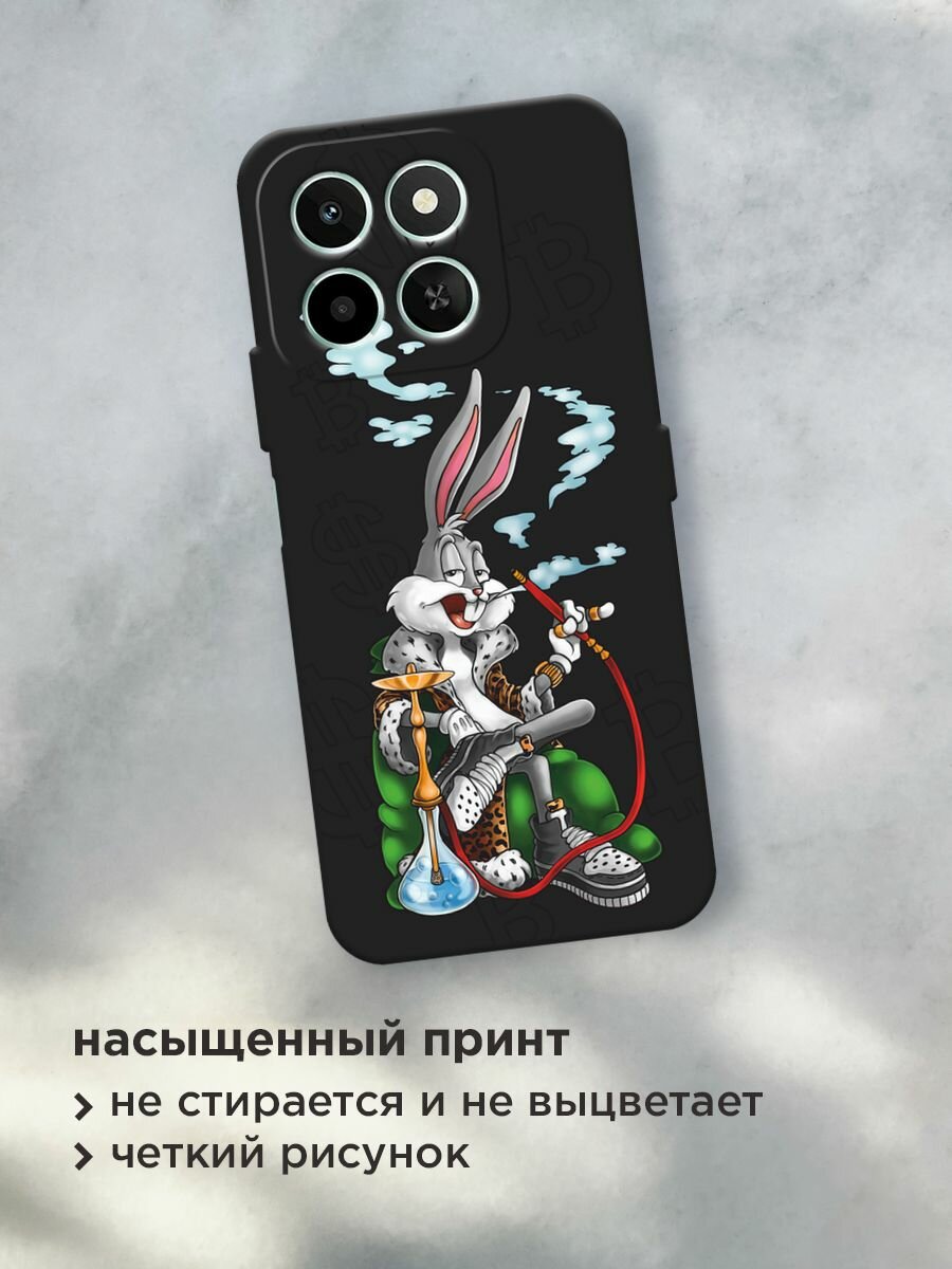 Черный матовый чехол на Honor X6c / Хонор X6c с принтом "Багз Банни с кальяном" — фото 1