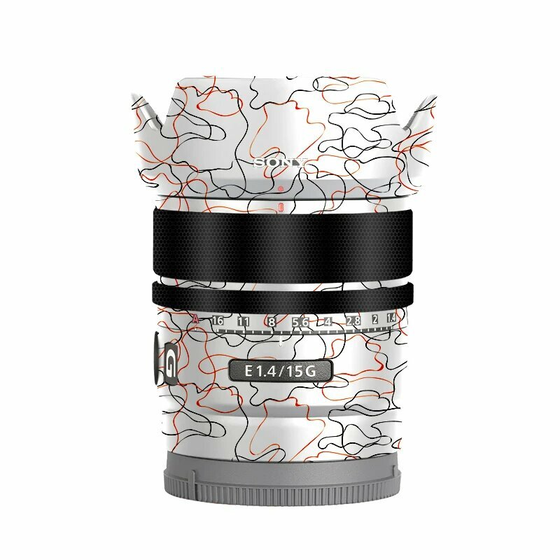 Защитная наклейка для объектива Sony E 15mm F1.4 G с матричным узором в дизайне игла и нить - черный