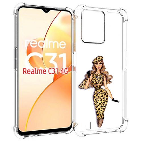 Чехол MyPads леопардовое платье женский для OPPO Realme C31 задняя-панель-накладка-бампер