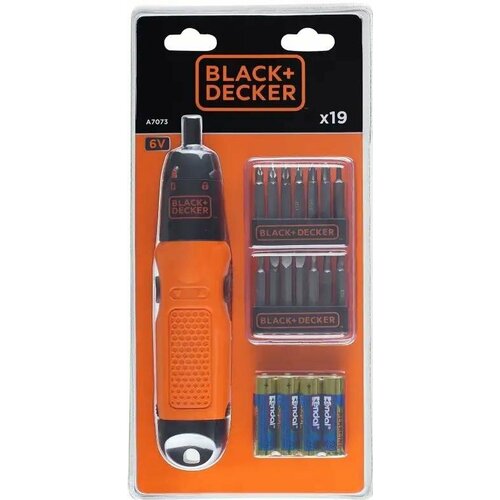 Набор (электроотвертка, батарейки, биты 50 мм 14 шт.) BLACK+DECKER A7073 2.9 Нм 6 В BLACK+DECKER A7073-XJ